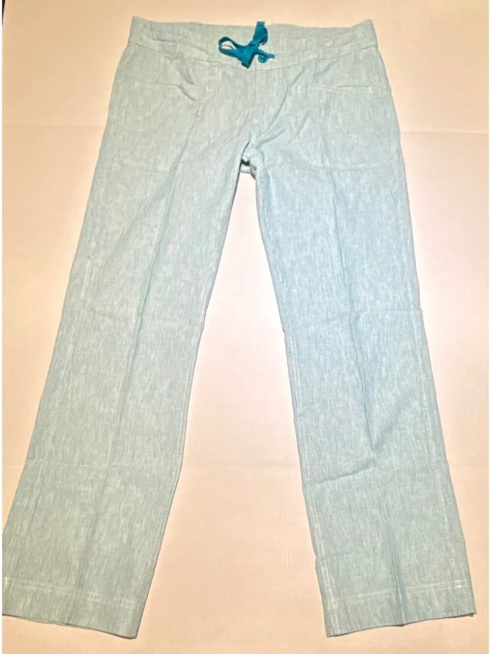 Freedom Trail by Kyodan womens L blue stripe linen cotton pants flat front mid